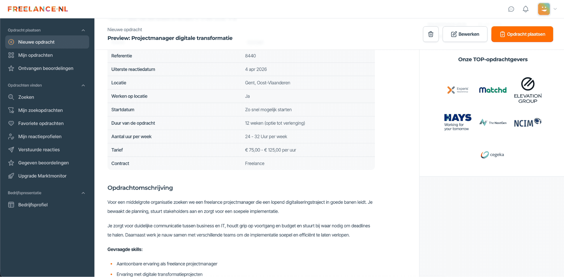 Eenvoudig een opdracht plaatsen op Freelance.be.