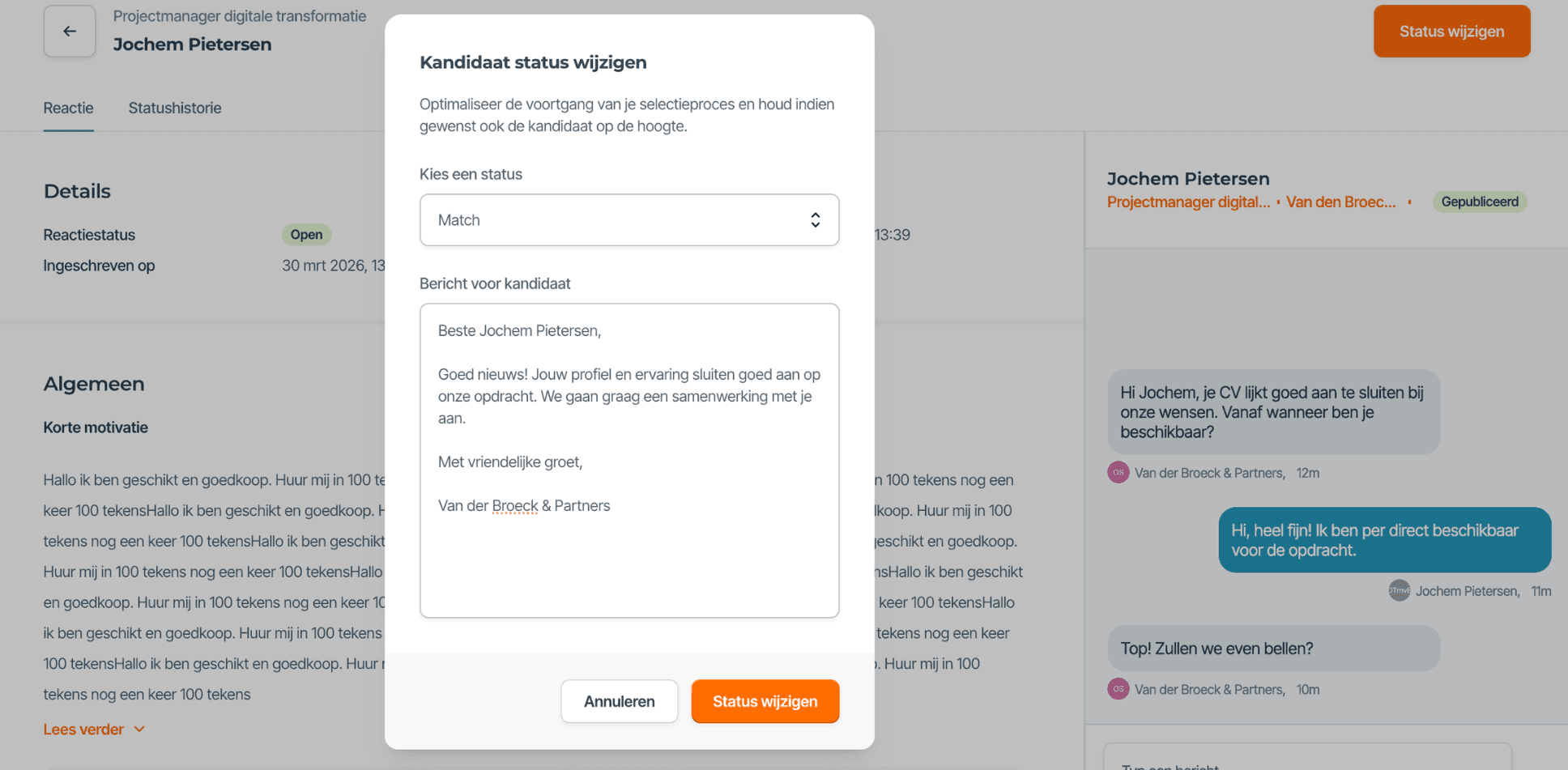 Geef je kandidaten een status.