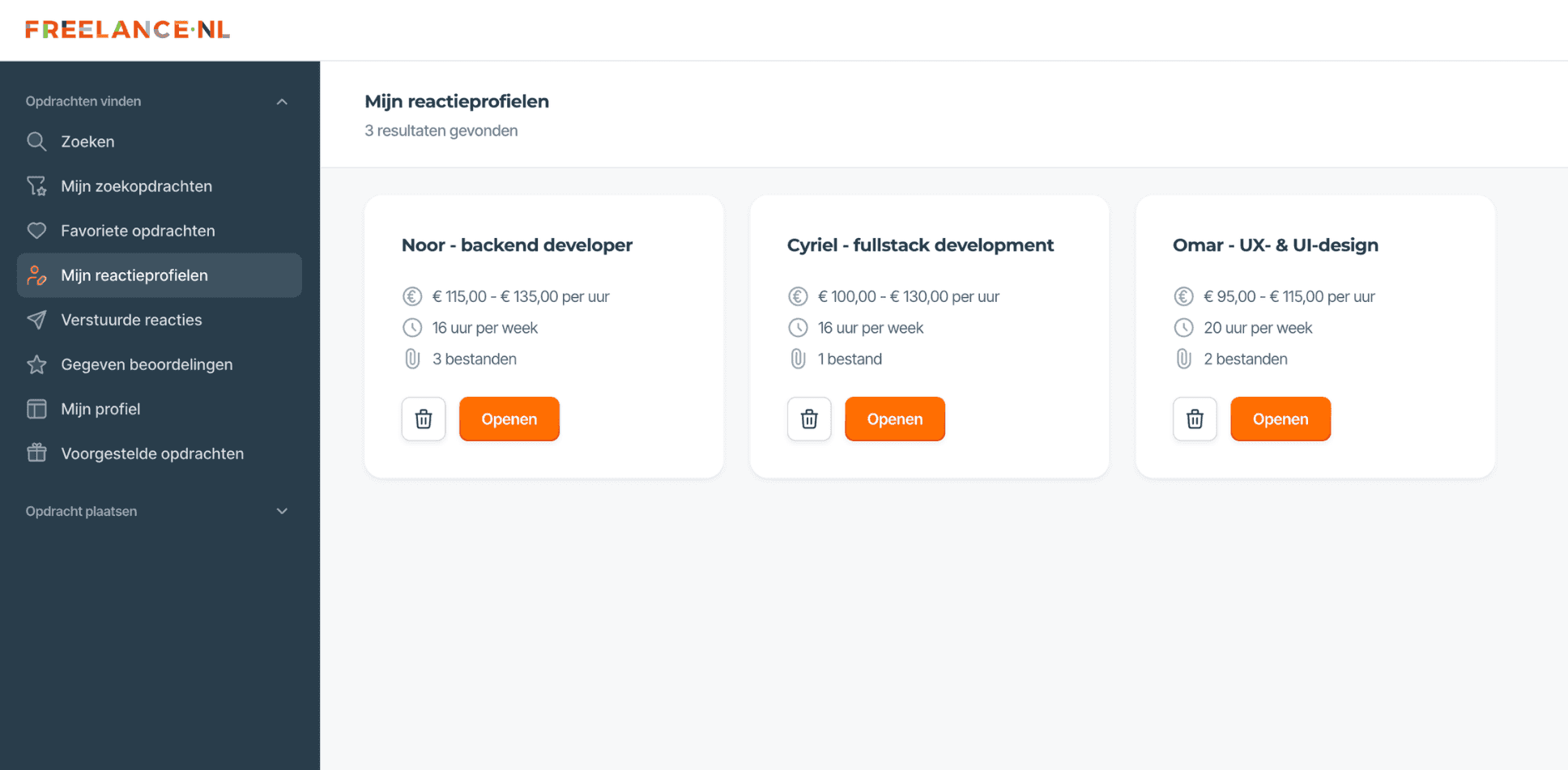 Reactieprofielen voor je specialisten op Freelance.be.
