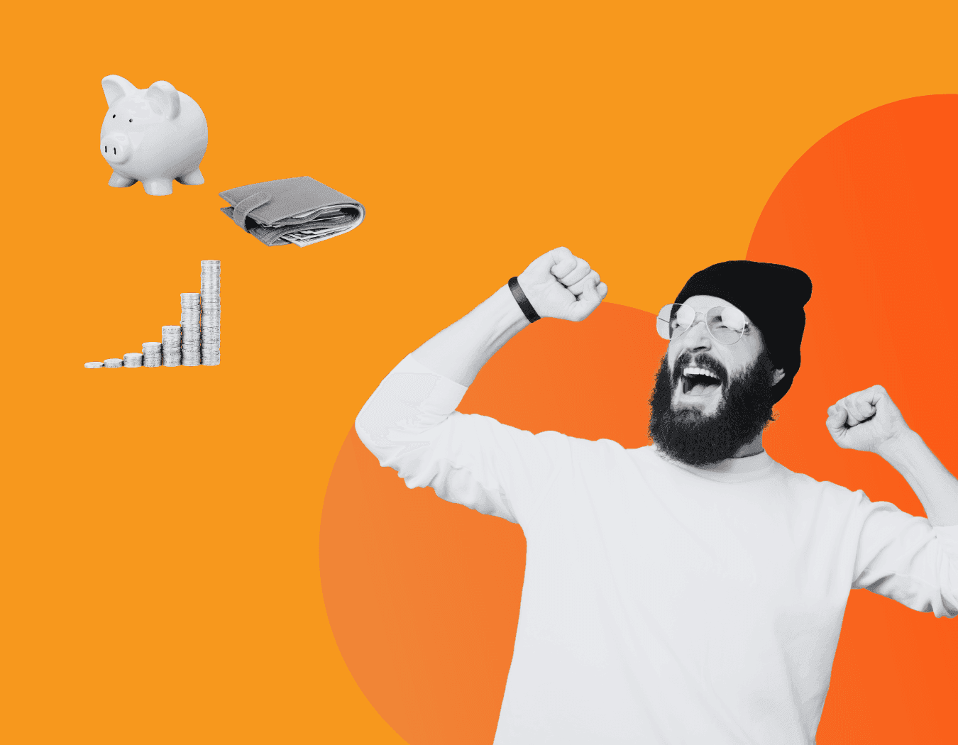 Vergelijking tussen zelfstandige en werknemer met spaargeld, inkomsten en freelancer die succes viert.